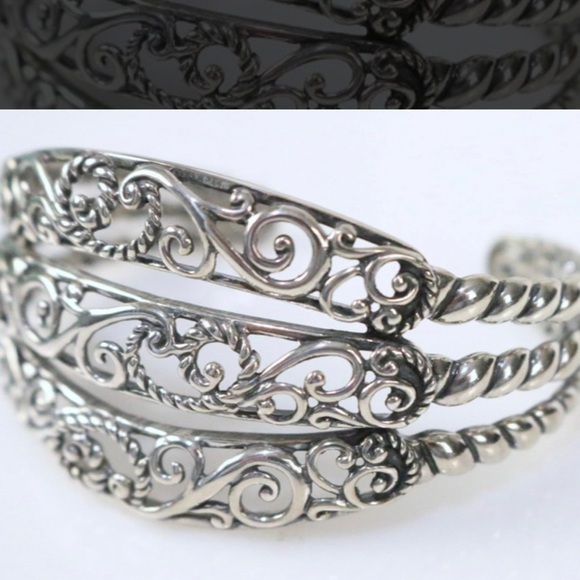 NEW Carolyn Pollack Sterling Silver Thick Solid 3 band Cuff Bracelet in the box - Picture 2 of 4